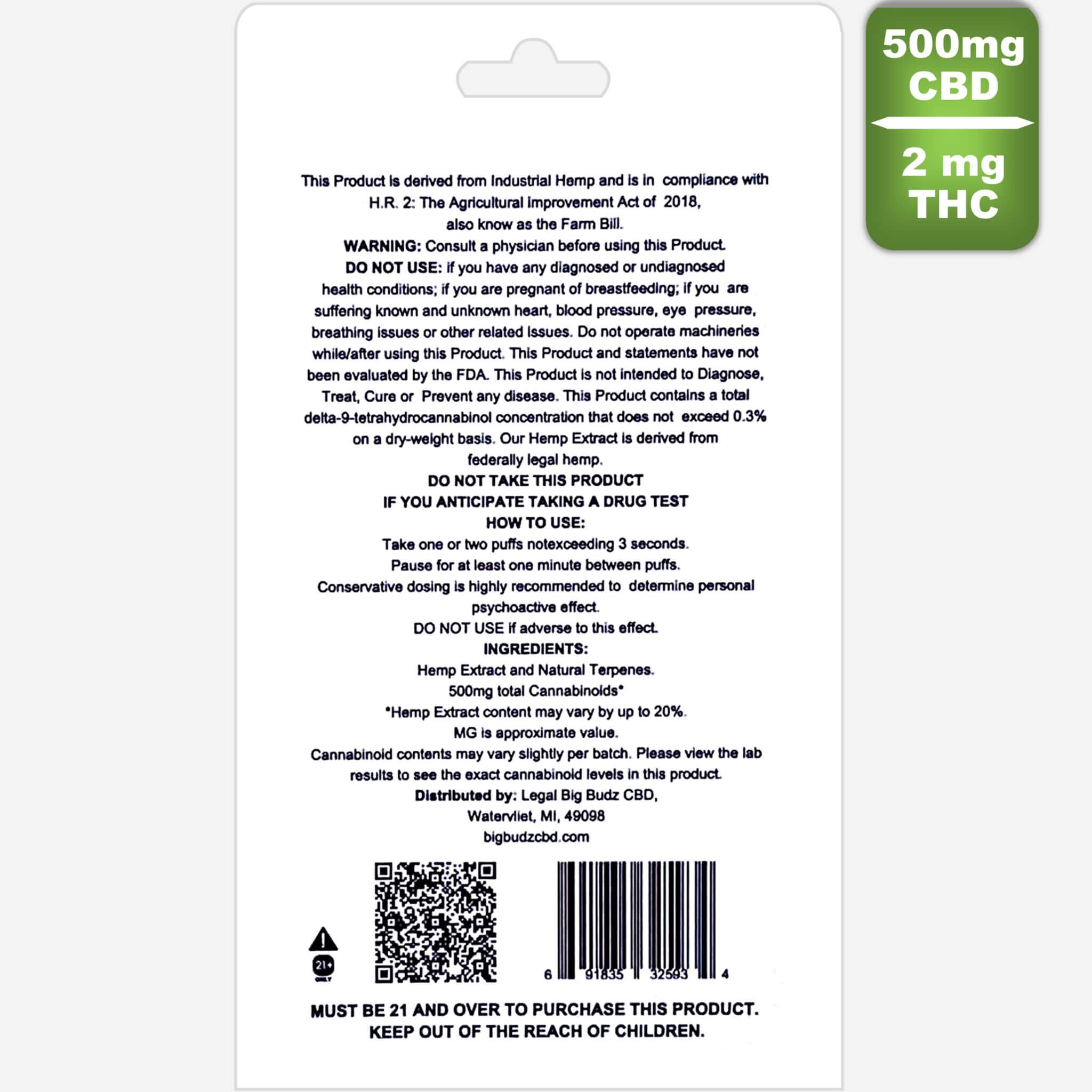 Gorilla Glue Vape Pen CBD 500mg 1ML