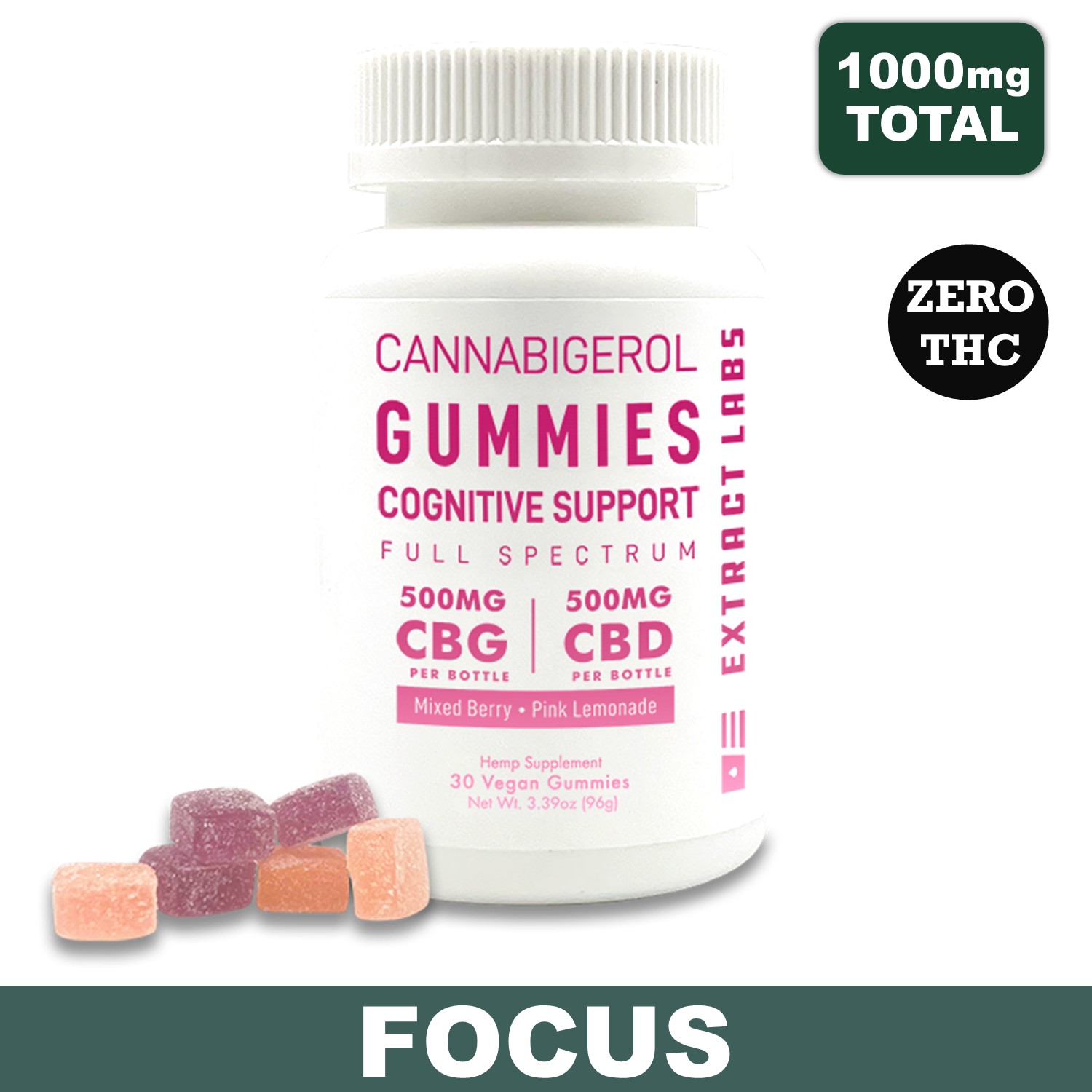 Cognitive Support CBD CBG Gummies - 500mg CBD + 500mg CBG