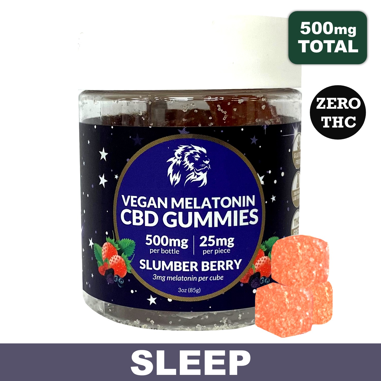 Vegan Slumber Berry Melatonin CBD Sleep Gummies - 500mg CBD