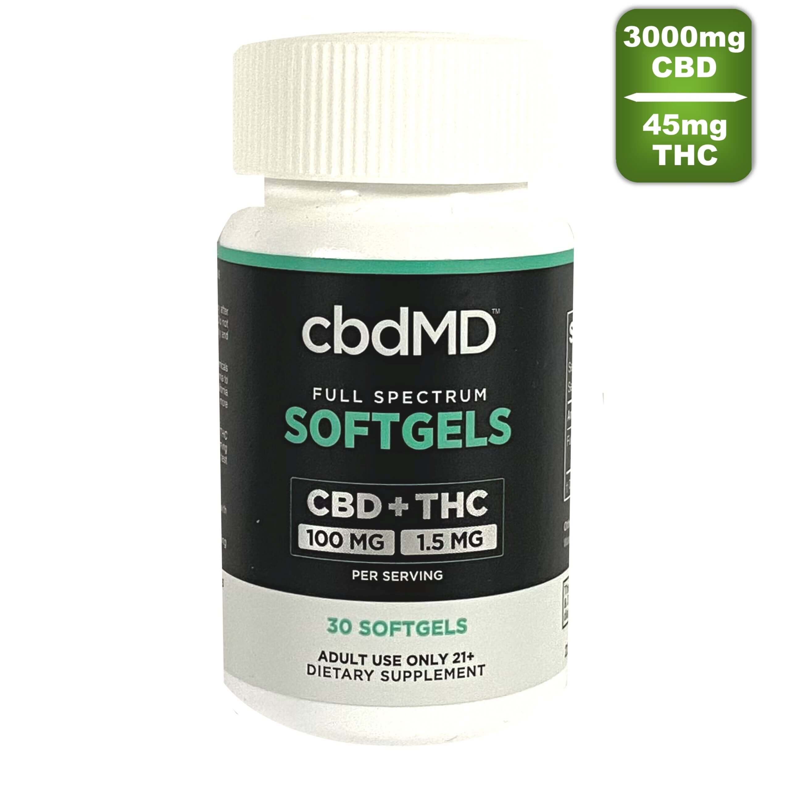 cbdmd -CBD Softgels - 3000mg CBD + THC - full spectrum - 30 count