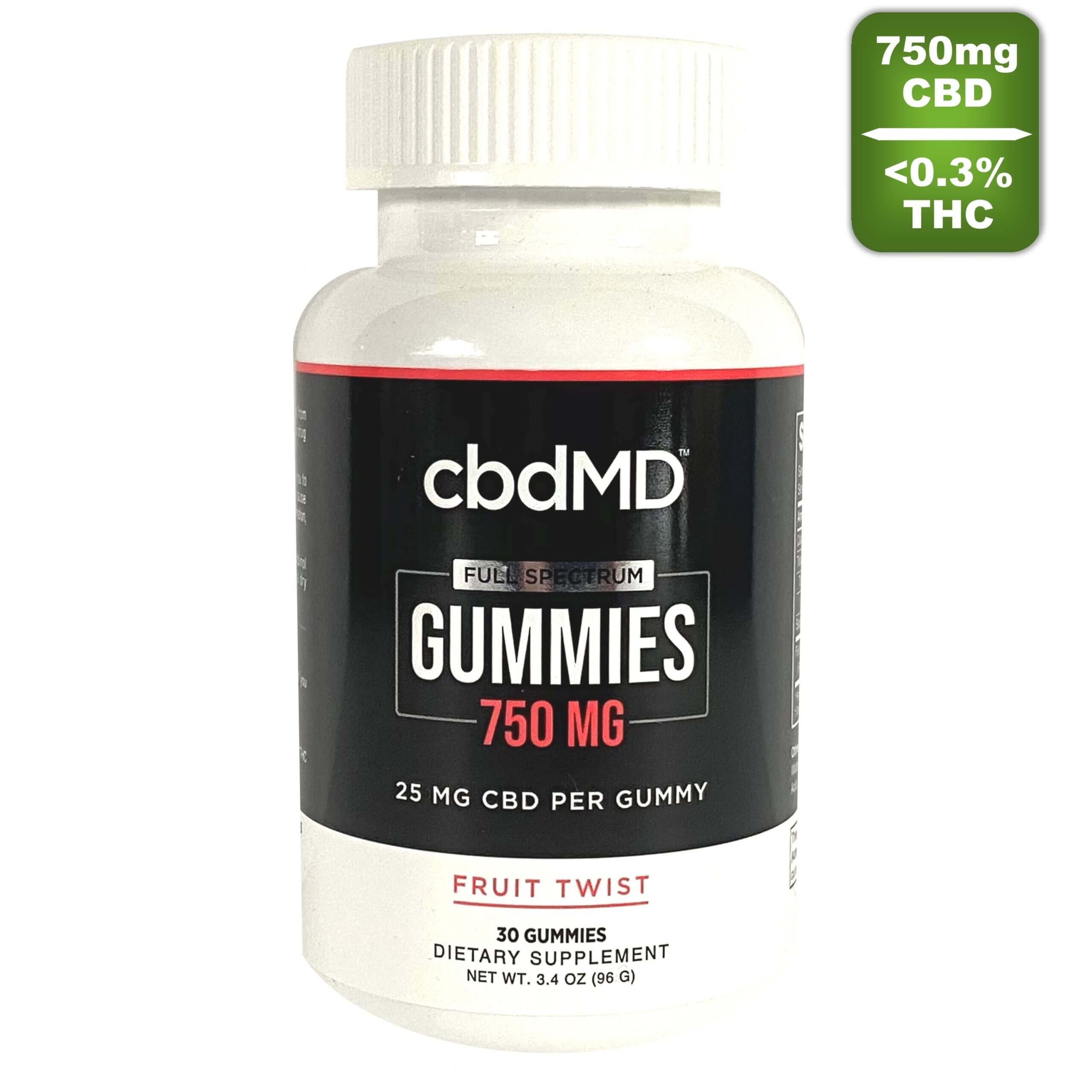 cbdmd -Fruit twist CBD + THC Gummies - 750mg CBD + 0.3 THC - full spectrum - 30 count