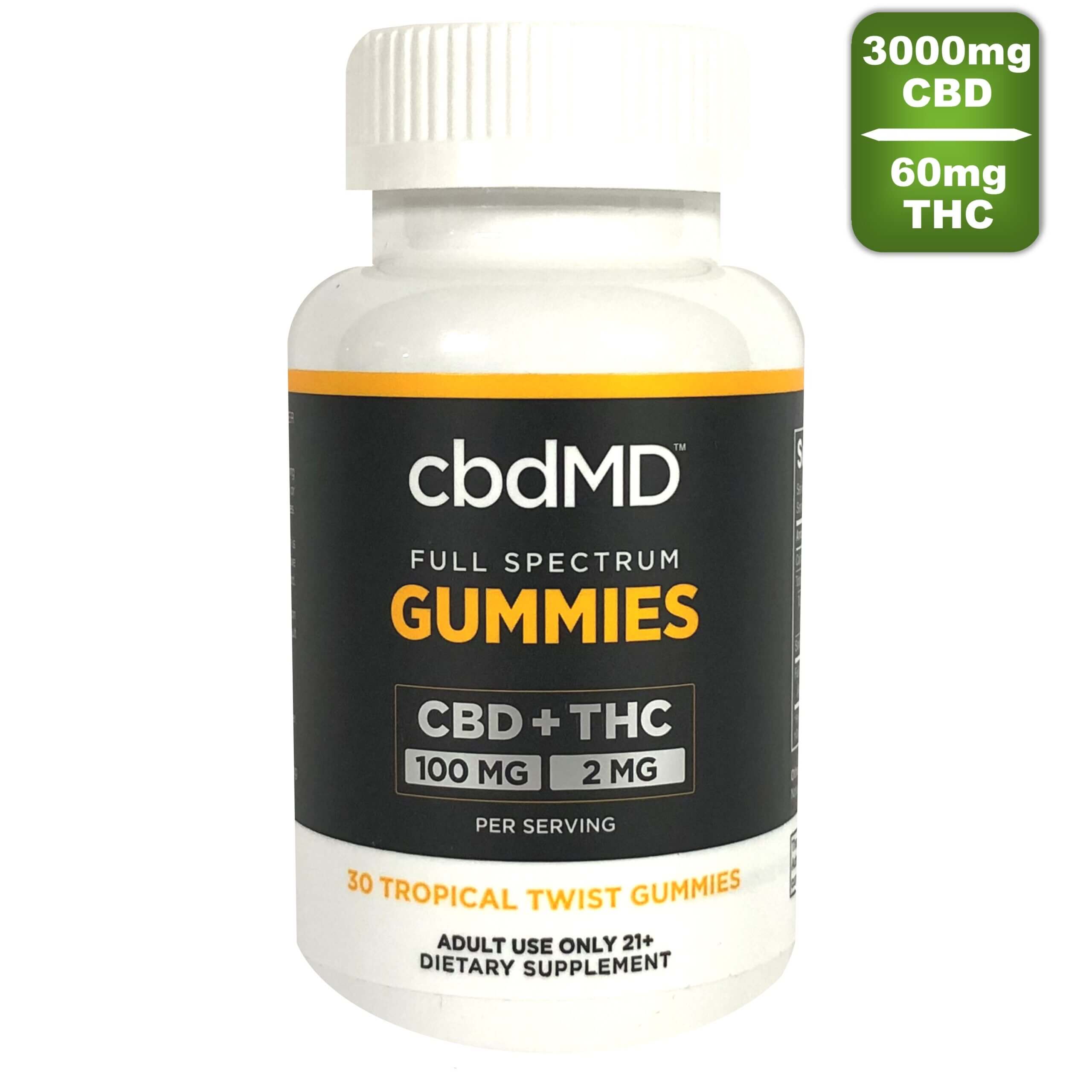 cbdmd -Tropical CBD + THC Gummies - 3000mg CBD + 60mg THC - full spectrum - 30 count