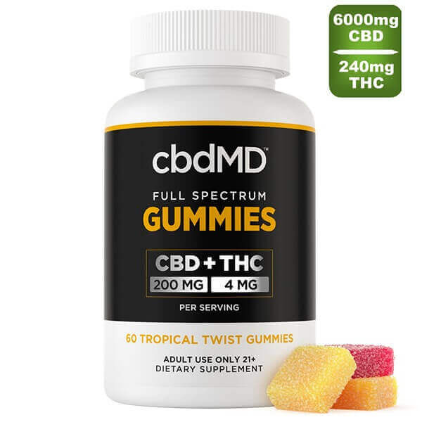 cbdmd -Tropical CBD + THC Gummies - 6000mg CBD + 240mg THC - full spectrum - 60 count (2)