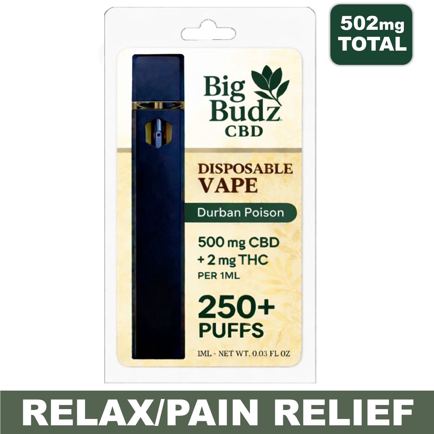 Disposable Durban Poison Vape Pen – 1ML 500mg CBD + THC (Sativa)