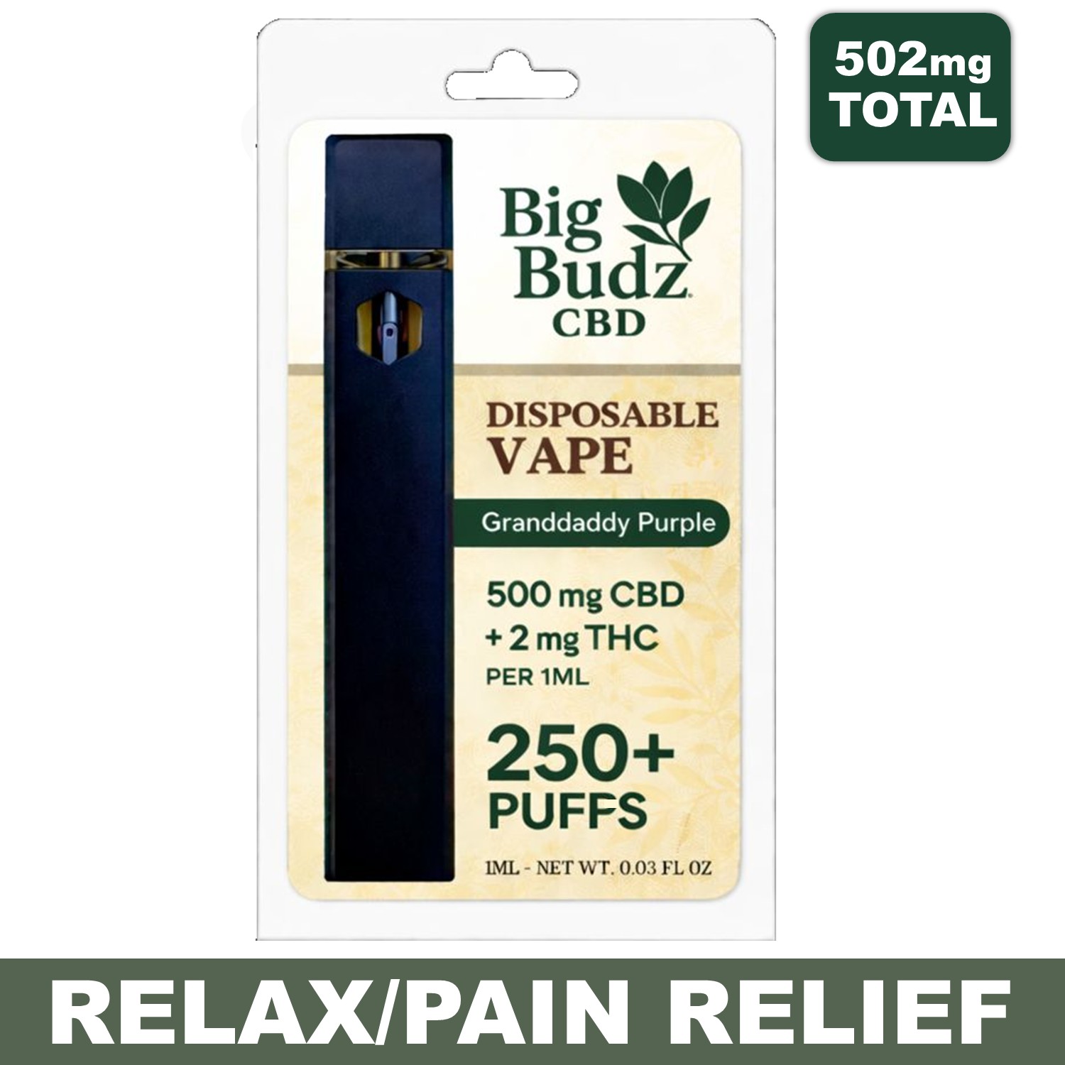 Granddaddy Purple Vape Pen – 1ML 500mg CBD + THC