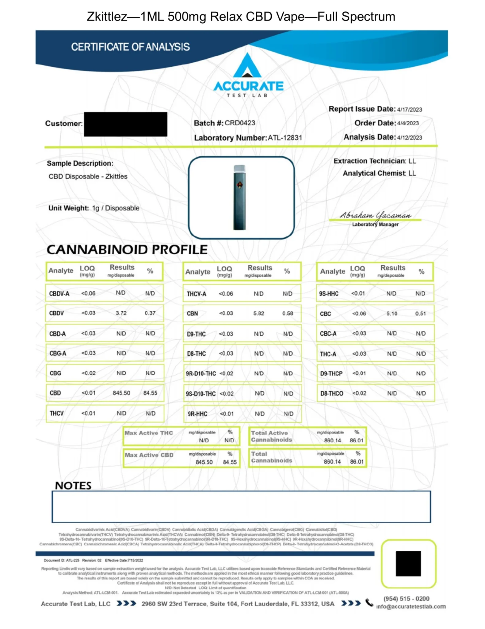 Disposable Zkittlez Vape Pen – 1ML 500mg CBD + THC