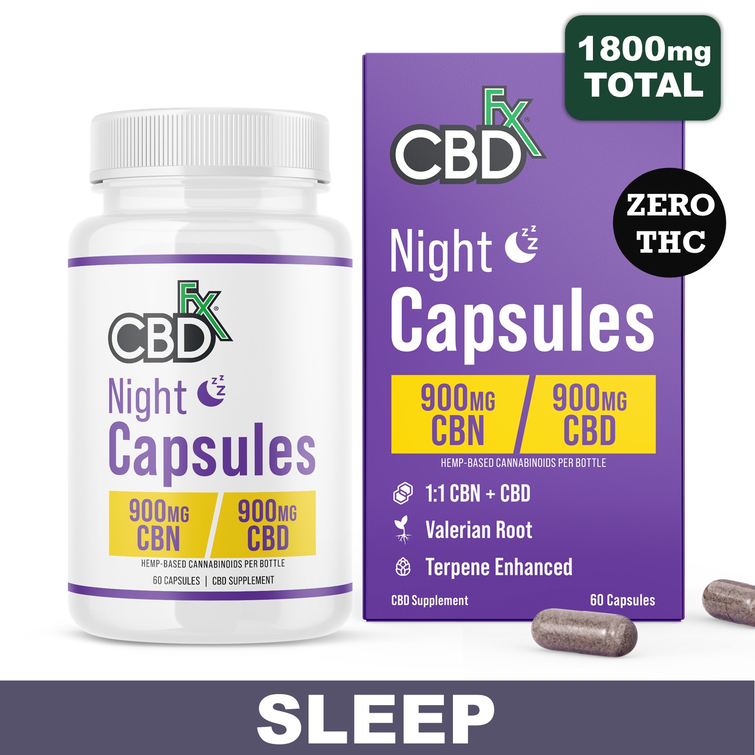 Night Time Capsules - 900mg CBD + 900mg CBN