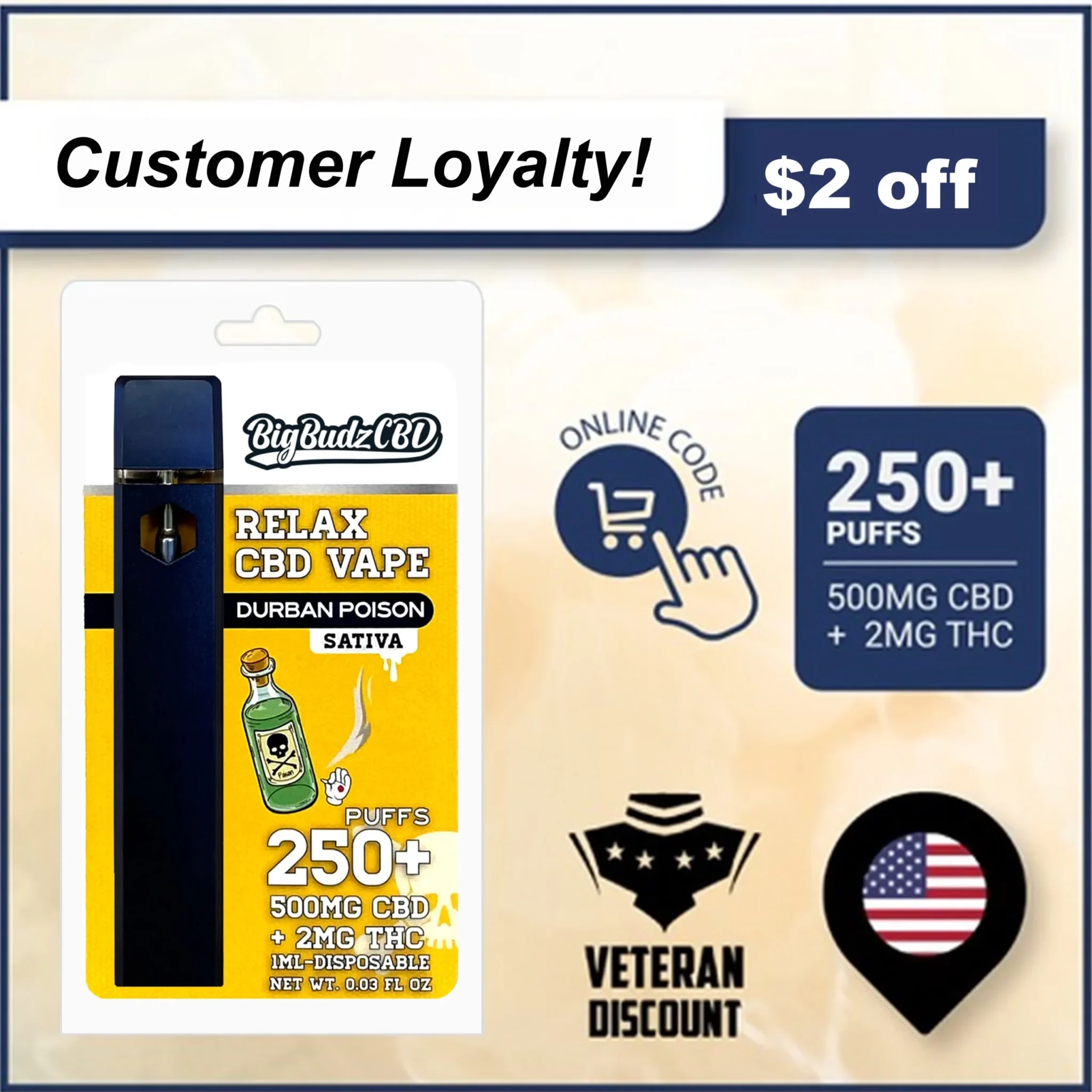 (Customer Loyalty Discount) Durban Poison Vape Pen 500mg – 1ML 500mg CBD + THC ($2 OFF)