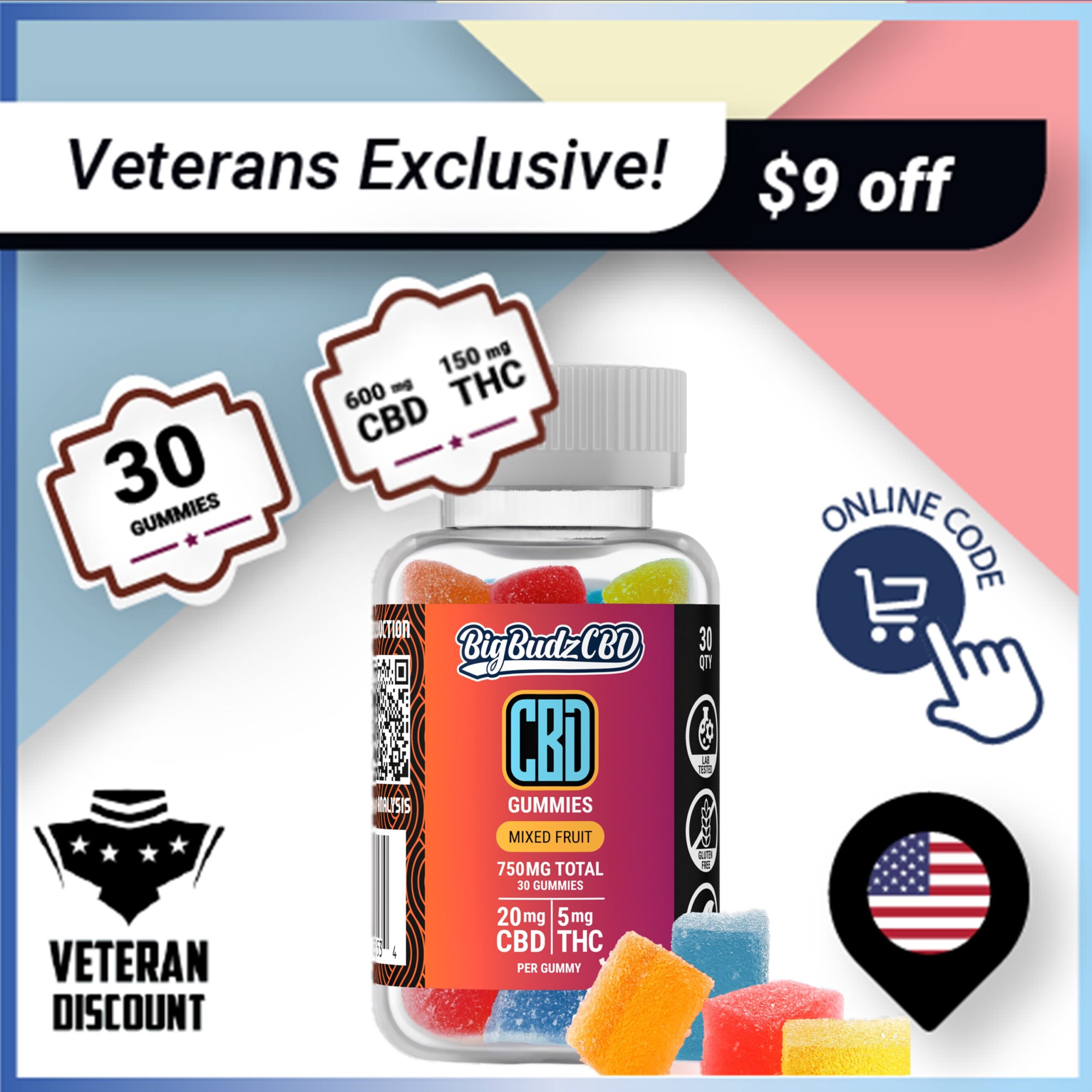 (veteran discount coupon) 30 count FSO gummies $9 off
