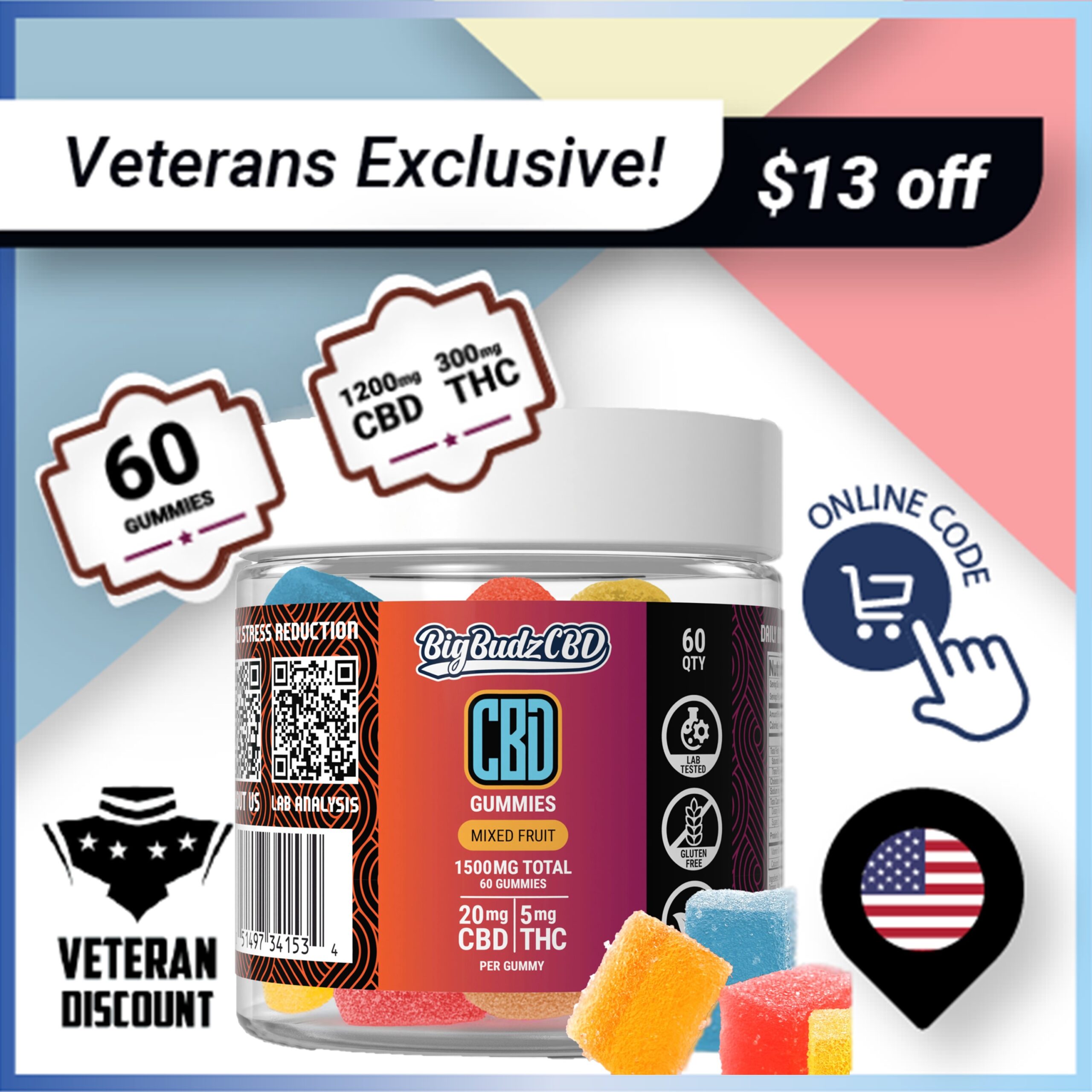 (veteran discount coupon) 60 count FSO gummies $13 off