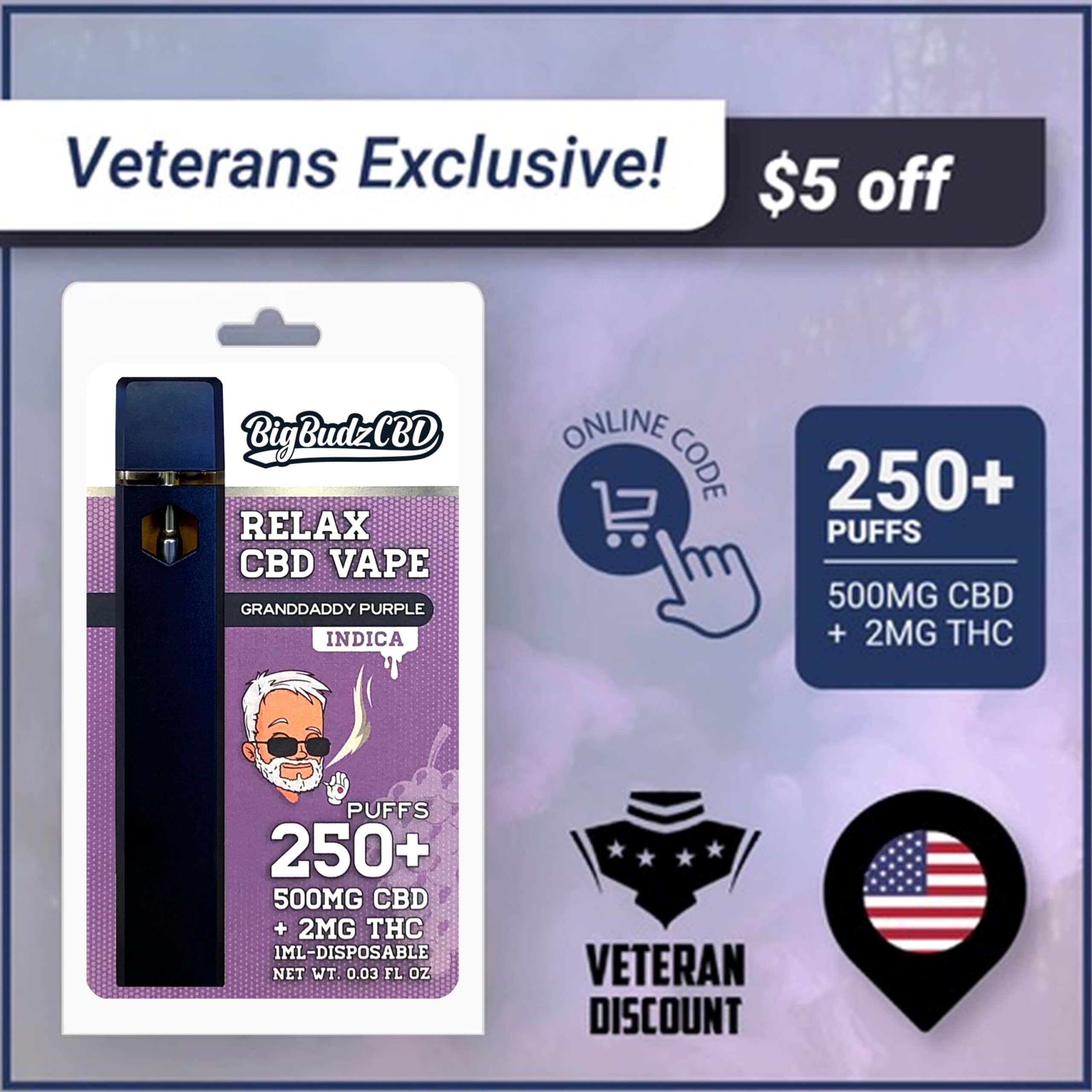 (veteran discount coupon) Granddaddy Purple vape pen $5 off