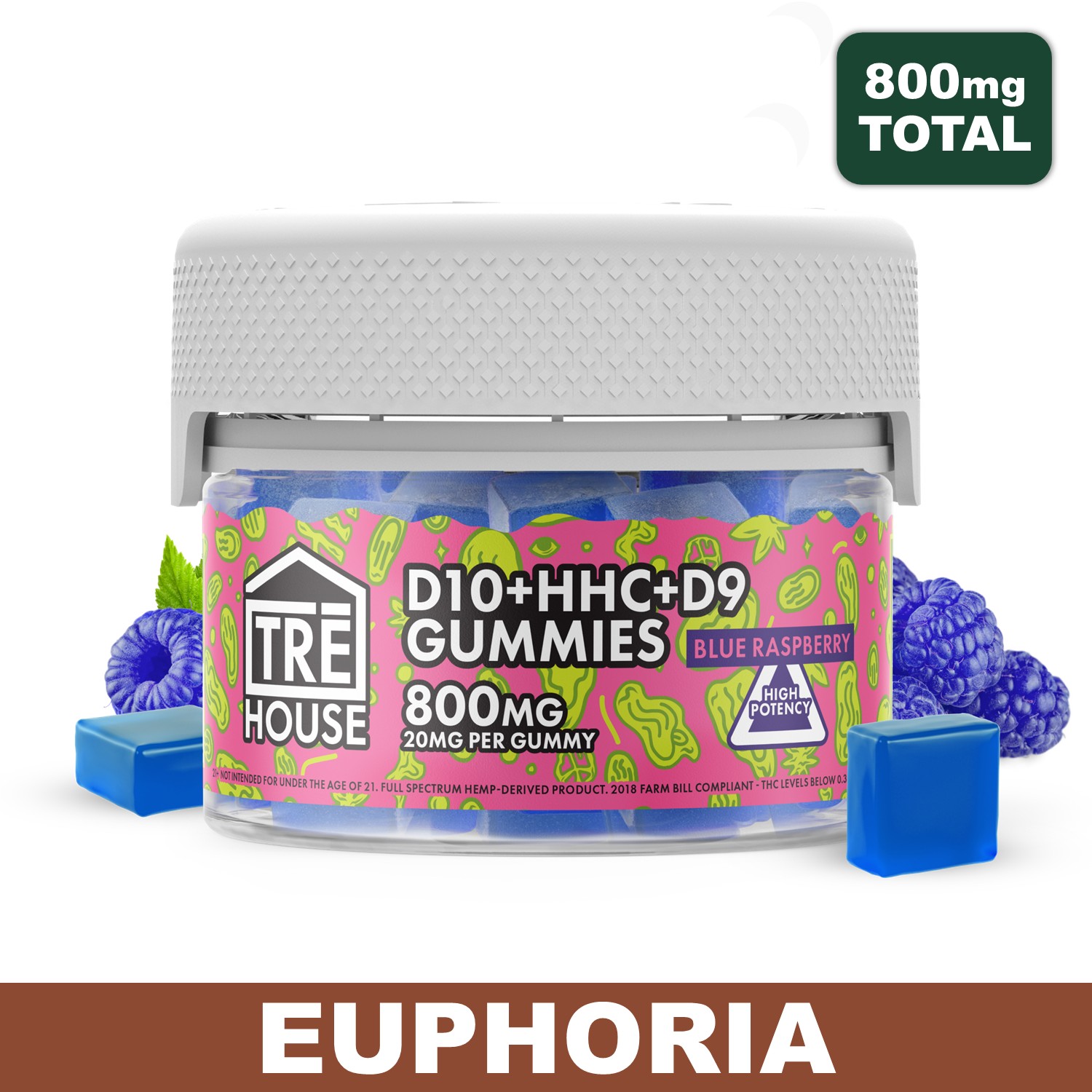 Tre House - Delta 10 Blue Raspberry Gummies + HHC + D9