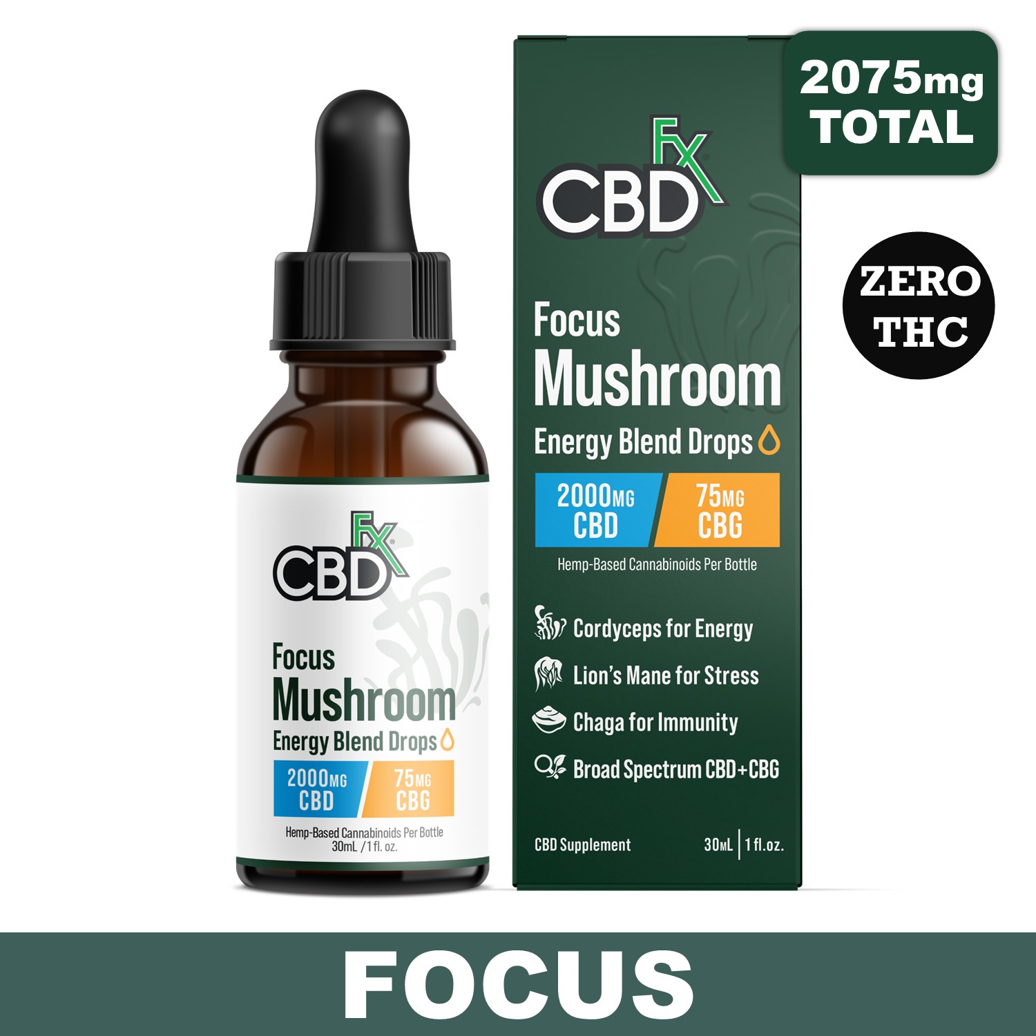 CBDFX Focus Tincture with Mushrooms, 2000mg