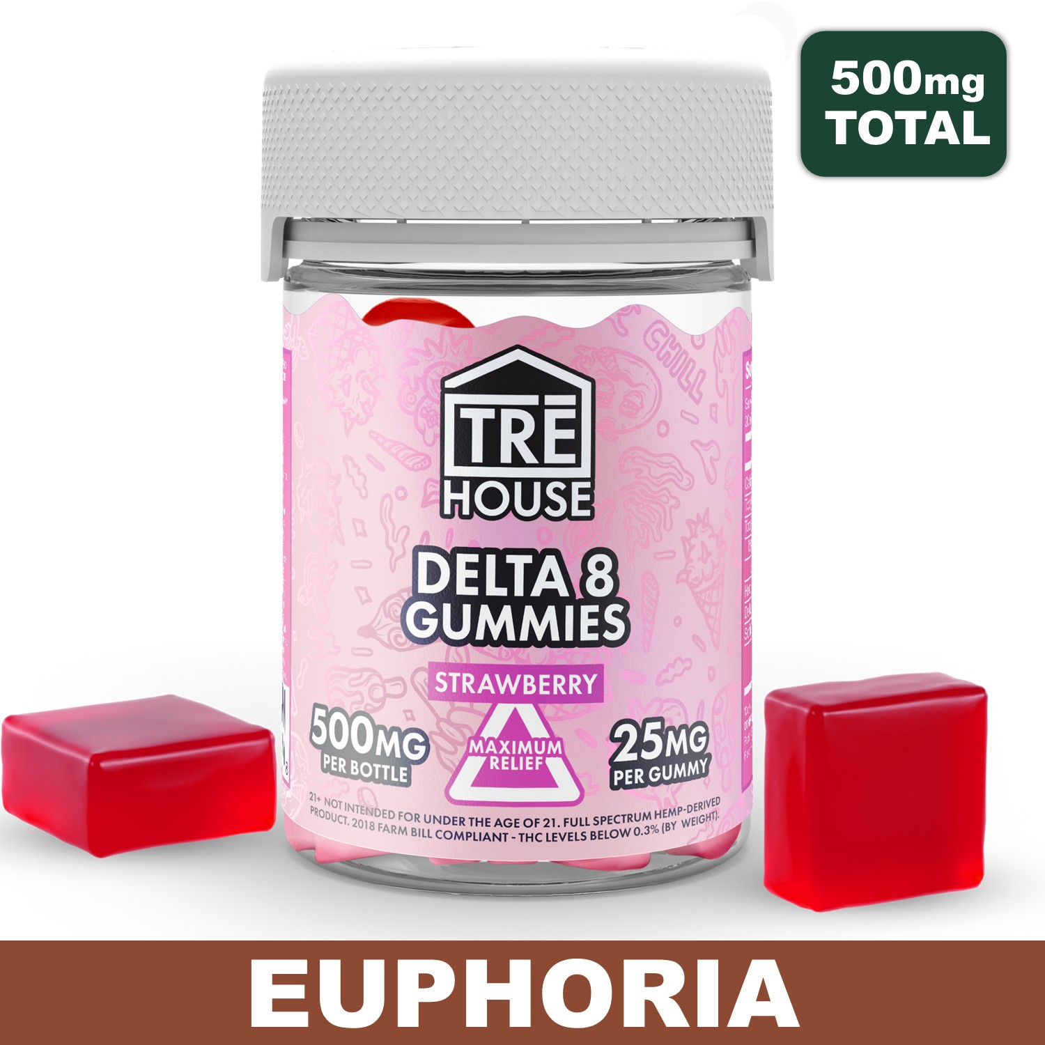 Tre House - Delta 8 Strawberry Gummies, 500mg