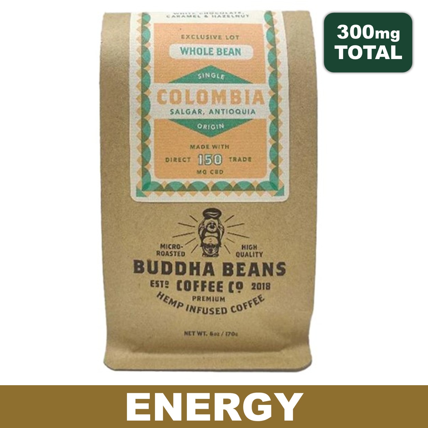 Buddha Beans - 12oz Columbia Whole Bean CBD Coffee 300mg
