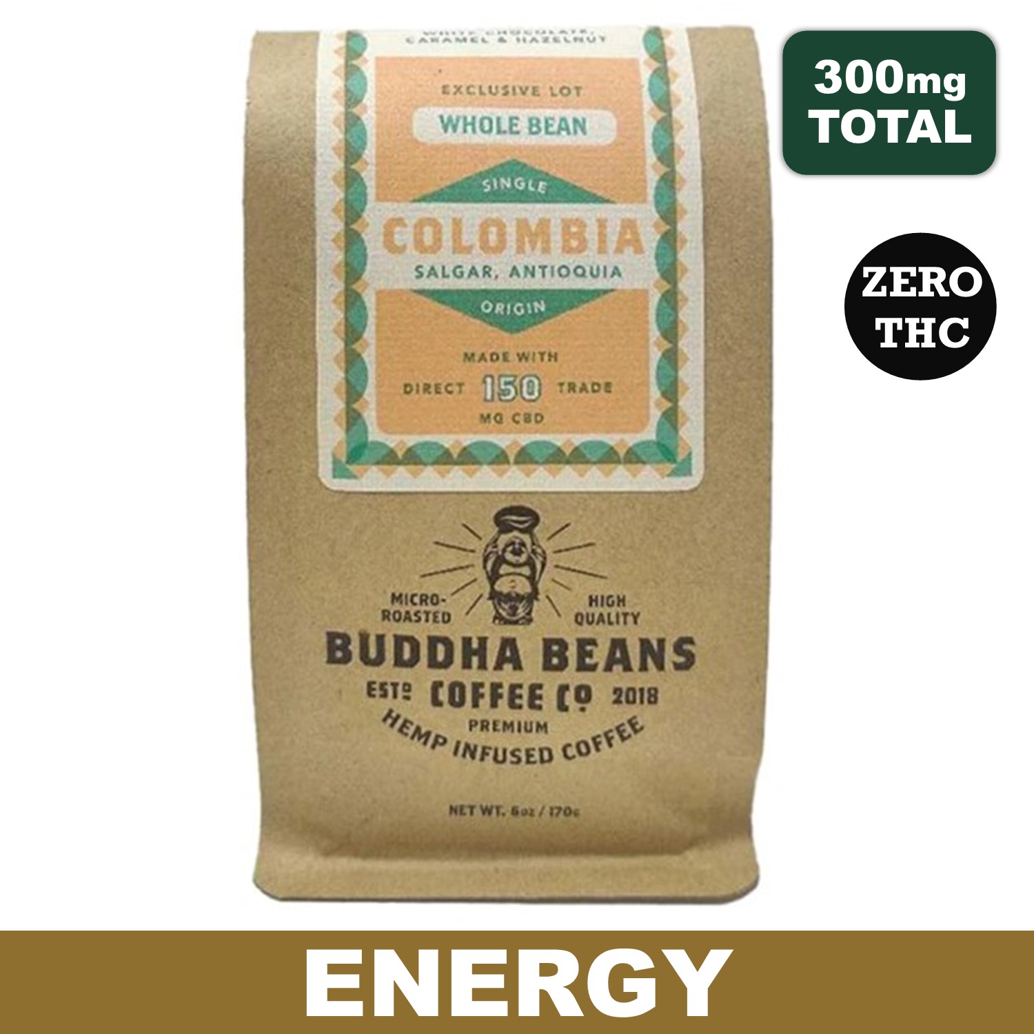 Buddha Beans - 12oz Colombia CBD Ground Coffee - 300mg