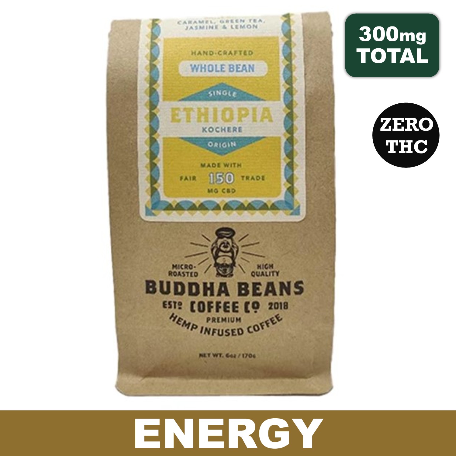 Buddha Beans - 12oz Ethiopia 300mg CBD Ground Coffee
