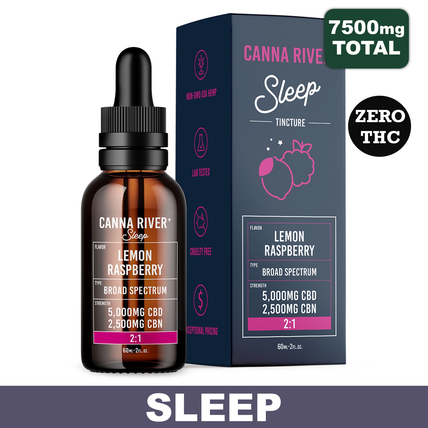 CannaRiver BSO Sleep Tincture Lemon Raspberry - CBD + CBN - 7500mg