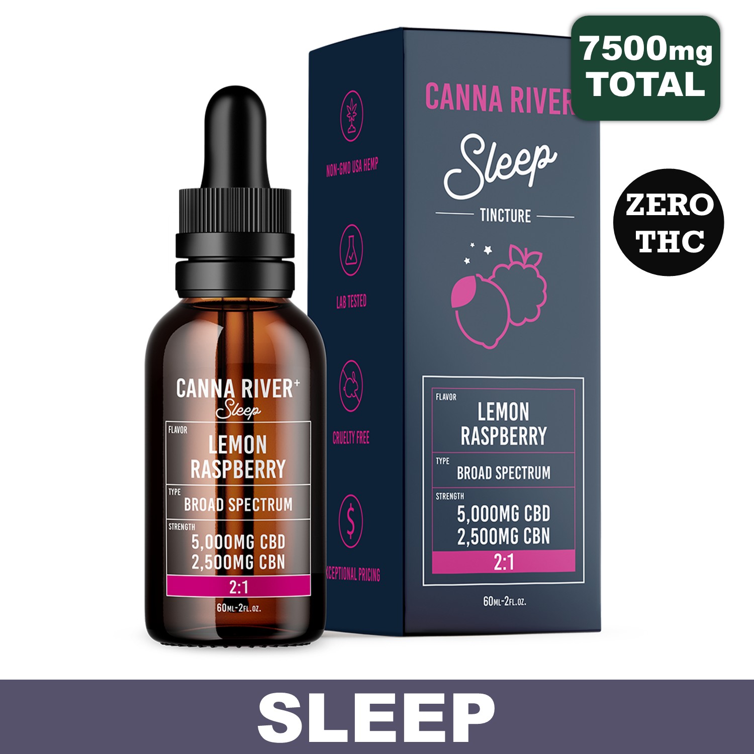 CannaRiver Sleep Tincture BSO - CBD + CBN - 7500mg - Mango Peach