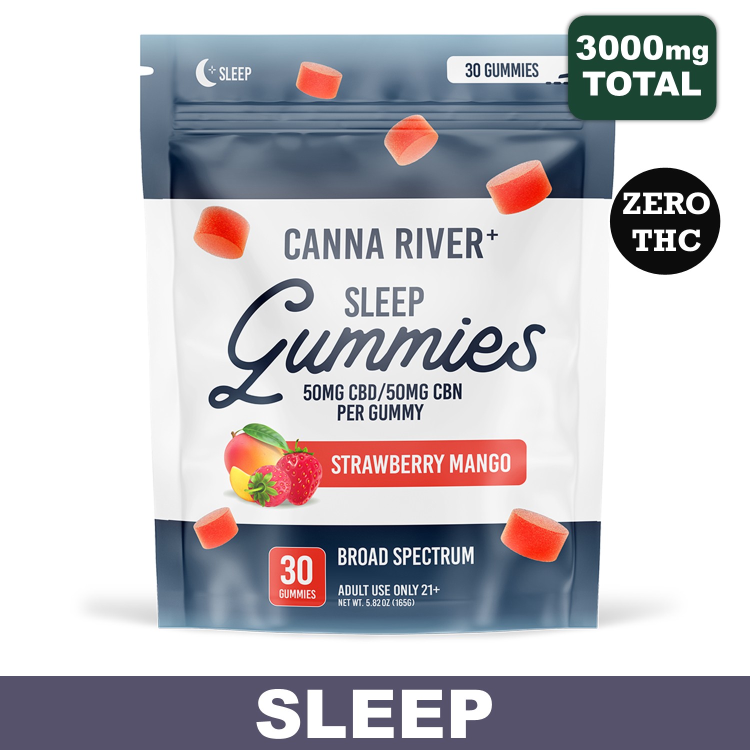 CannaRiver Strawberry Mango CBD Sleep Gummies CBD + CBN - 3000mg