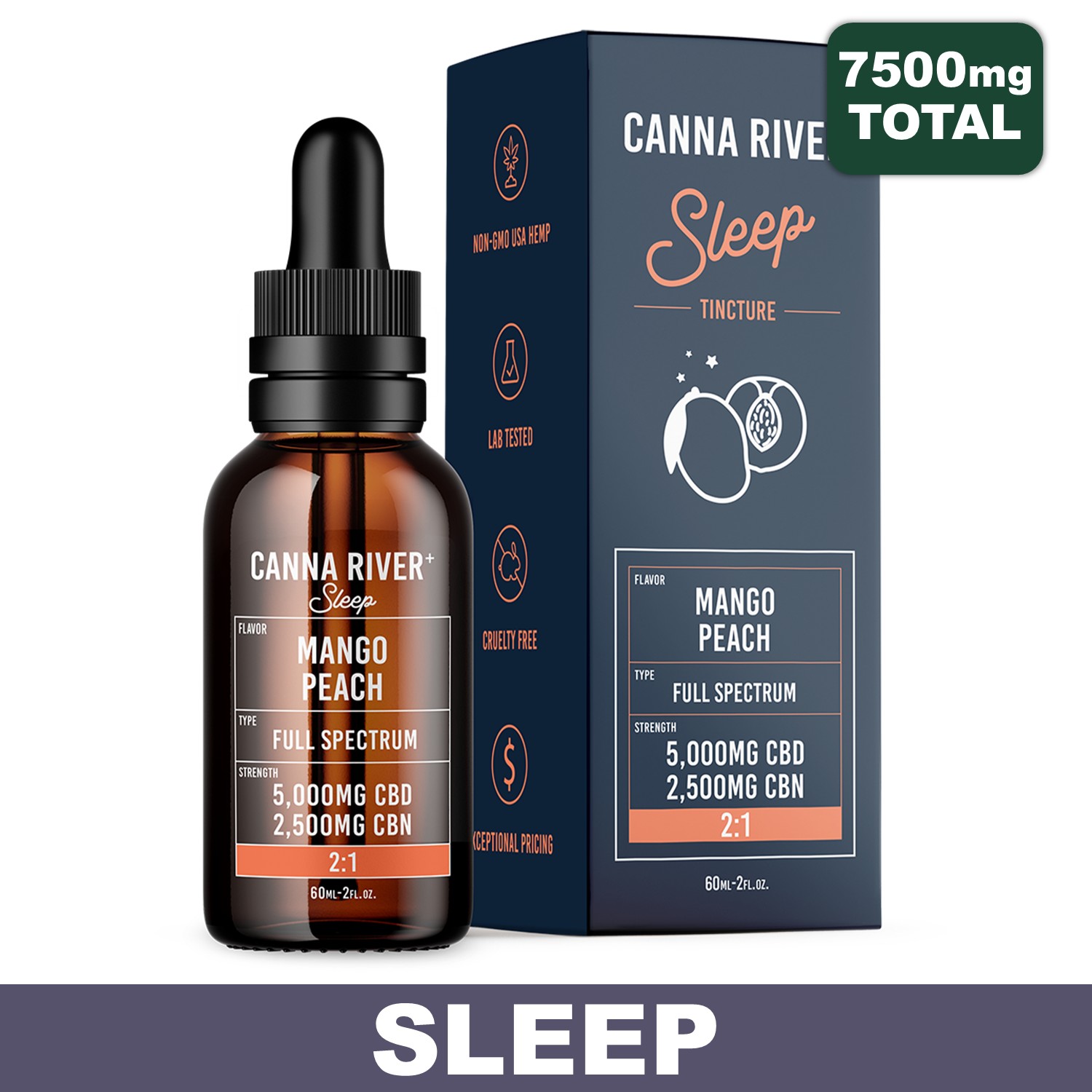 CannaRiver - FSO Sleep Tincture - CBD + CBN - 7500mg - Mango Peach
