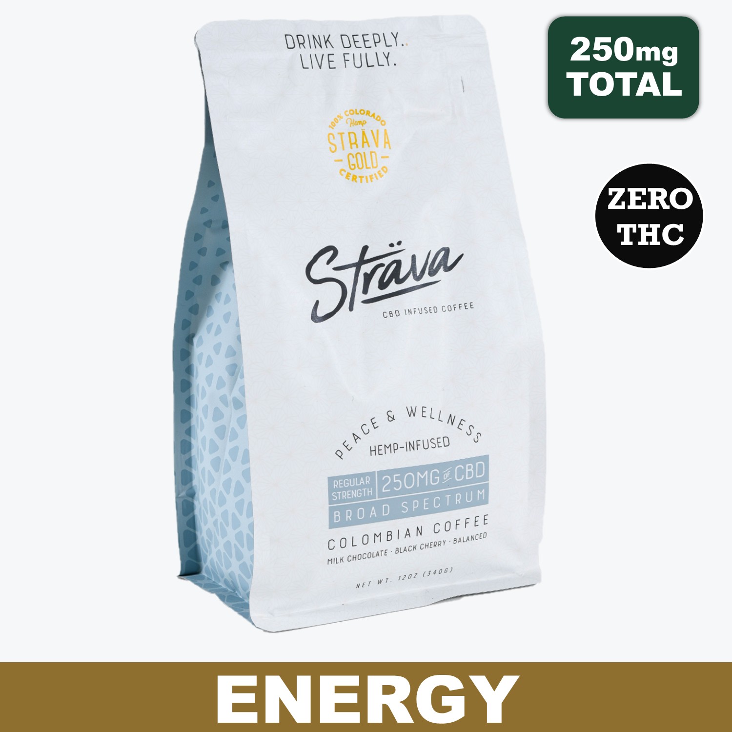 Strava - 12oz Bag of 250mg CBD Ground Columbian Coffee, Medium Roast
