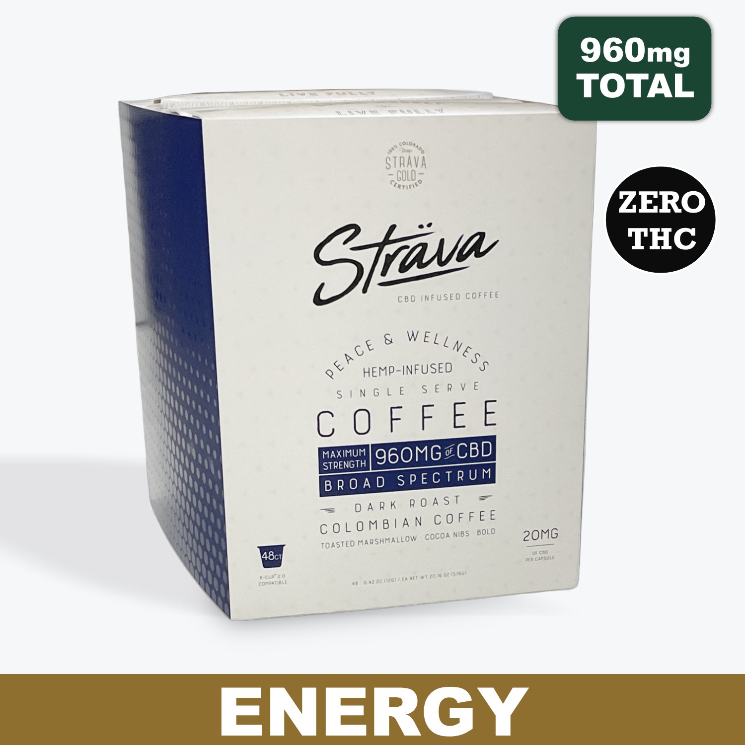 Strava - 48ct Kcup Box 960mg CBD Coffee, Dark Roast